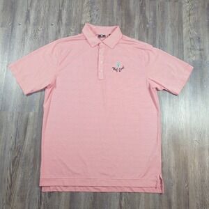 FootJoy Wolf Creek Golf Polo Shirt Mens Medium Peach Striped Stretch Summer Club